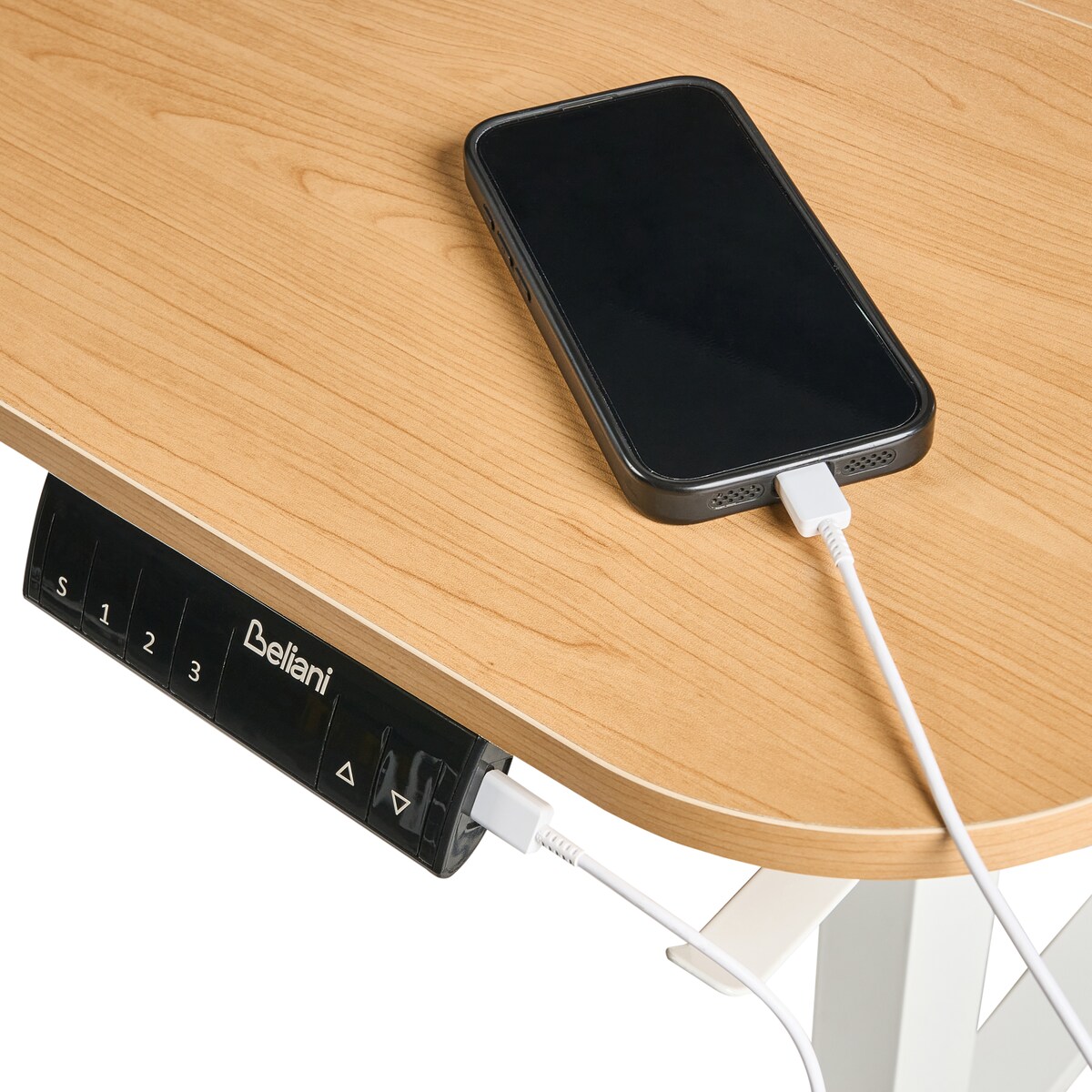 Biurko regulowane elektrycznie WILBANKS Jasny brąz/ biały 120 cm 60 cm Z portem USB