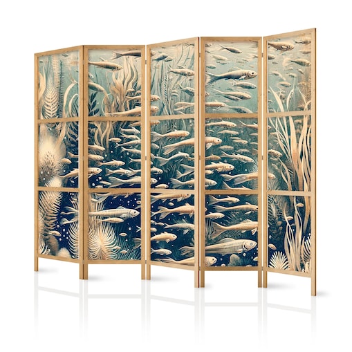 Parawan japoński Zwierzęta 225x172 cm 5-częściowy beżowy