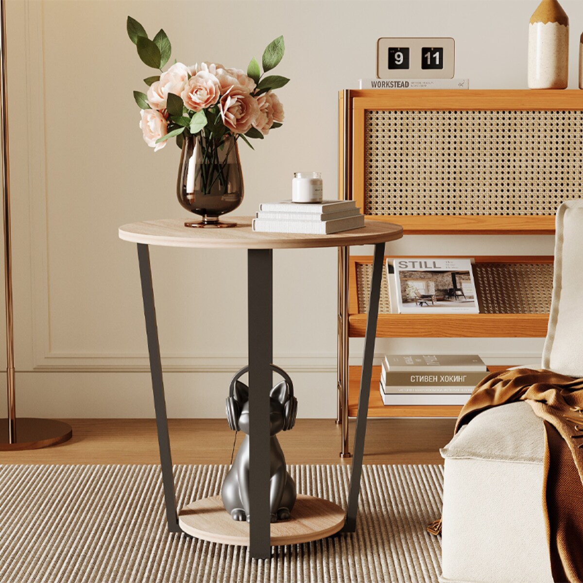 Stolik kawowy ława jasny brąz nowoczesny loft industrialny do salonu 50 cm
