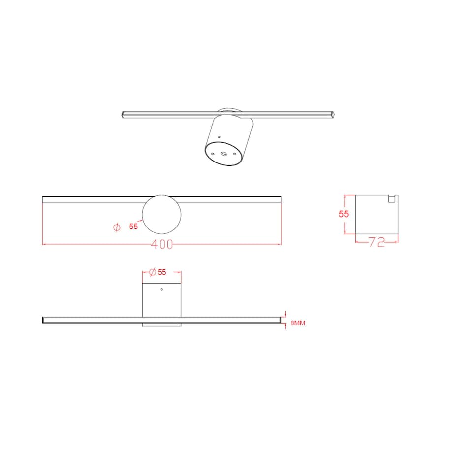 Lampa ścienna Modern Slim LP-777/1W M BK LED 6W podłużny łazienkowy czarny kinkiet