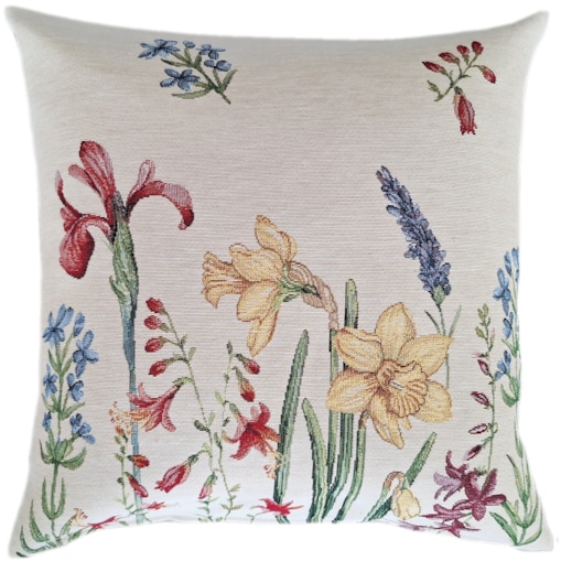 Poszewka Na Poduszkę Jasiek 45X45 Cm Żakardowa Dekoracyjna Ozobna Wiosenne Kwiaty
