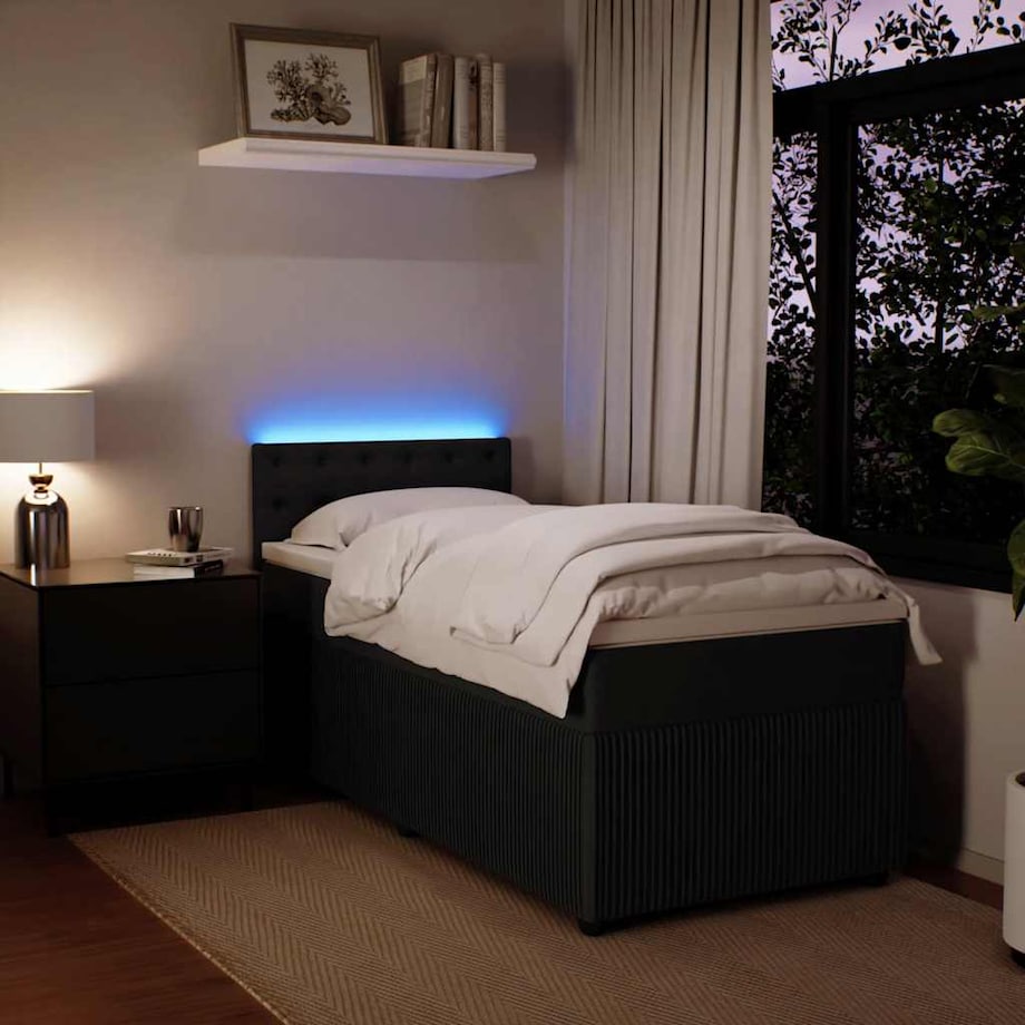 vidaXL Łóżko kontynentalne z materacem, czarne, aksamit 100x200 cm