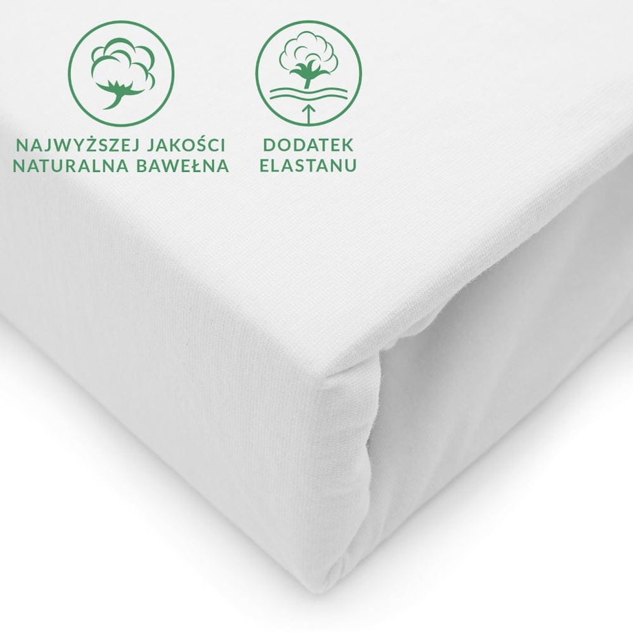 Prześcieradło z bawełny jersey z elastanem z gumką 90x200 kolor biały