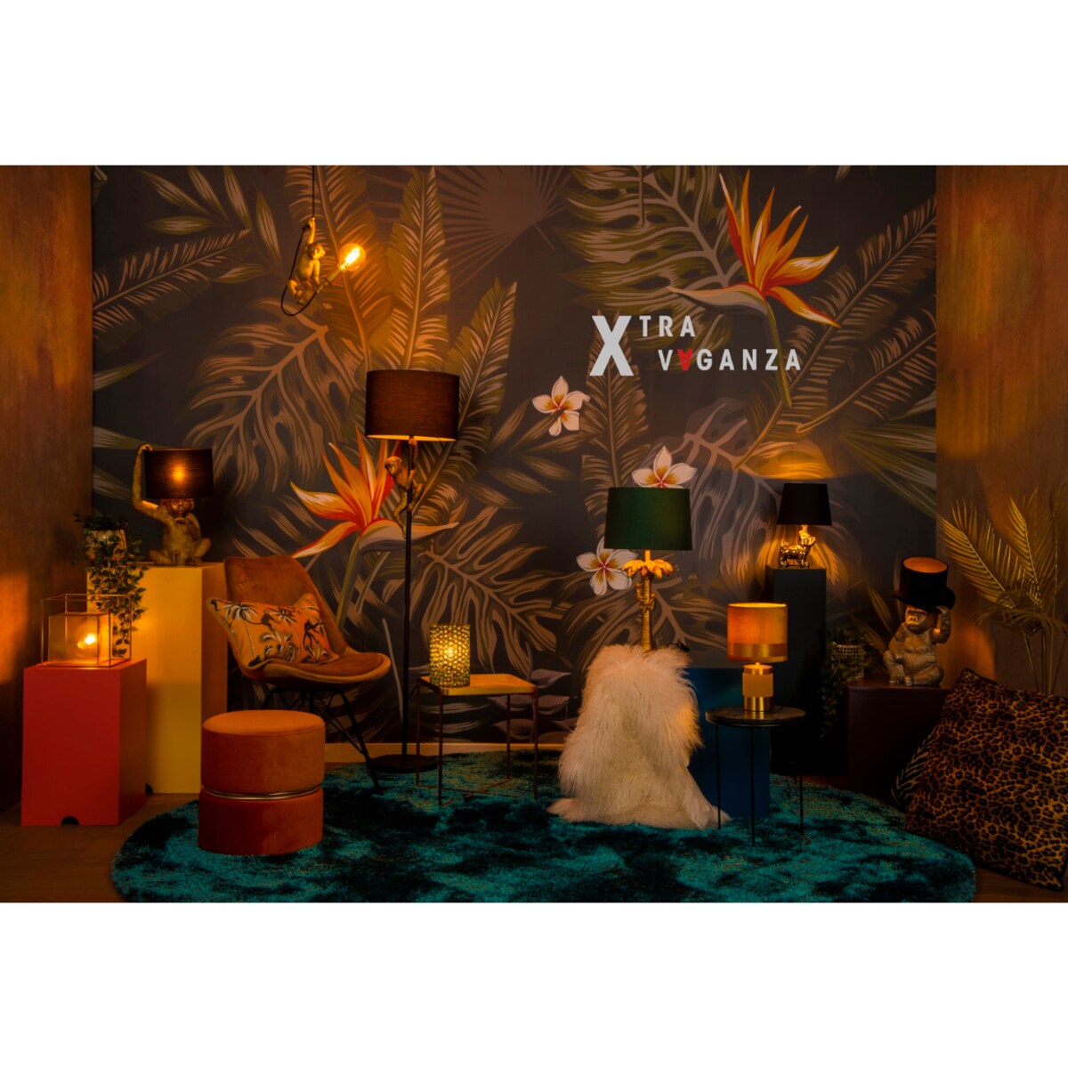 Dekoracyjna LAMPA biurkowa EXTRAVAGANZA COCONUT 10505/81/02 Lucide abażurowa LAMPKA orientalna na stół małpki zielone złote