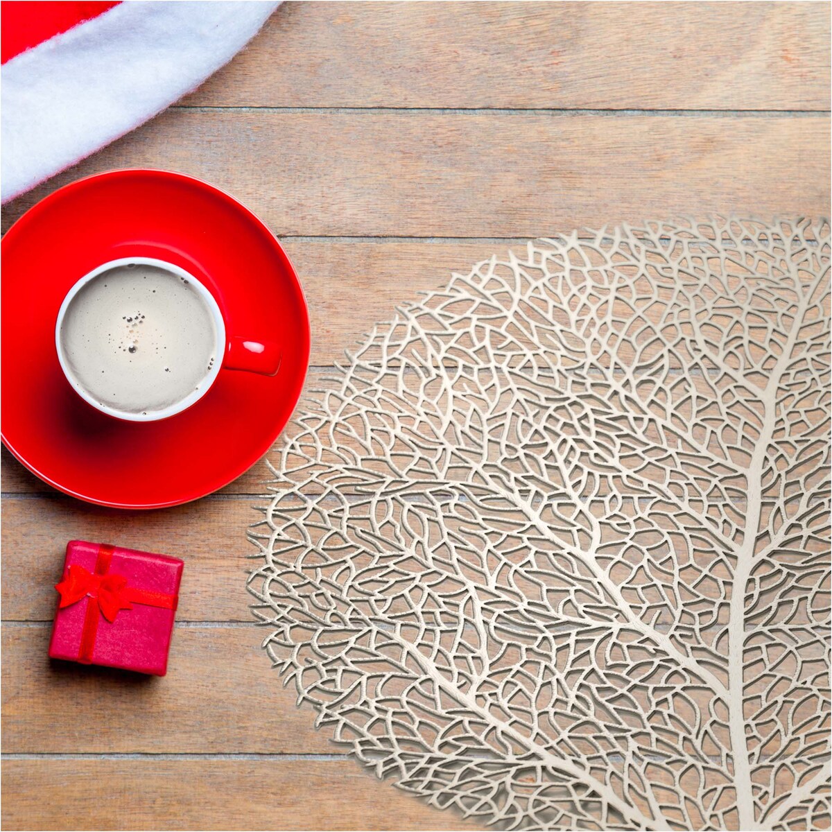 Podkładka Ażurowa Na Stół Mata Stołowa Pod Talerz Ozdoba 38 Cm Drzewo Pvc Srebrna