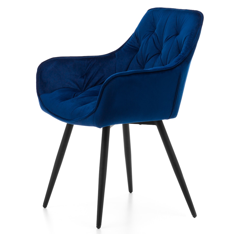 Krzesło tapicerowane pikowane do salonu jadalni welurowe SIENA granatowe