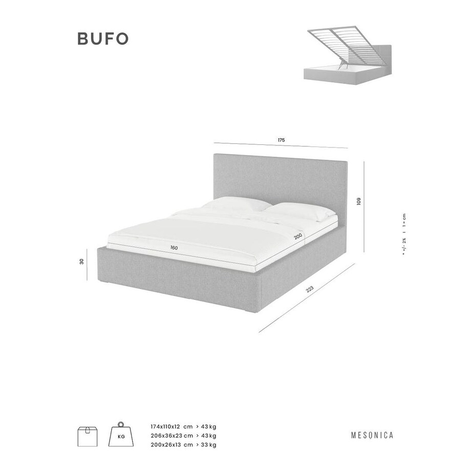 Mesonica Łóżko Bufo, jasny beż 160x200