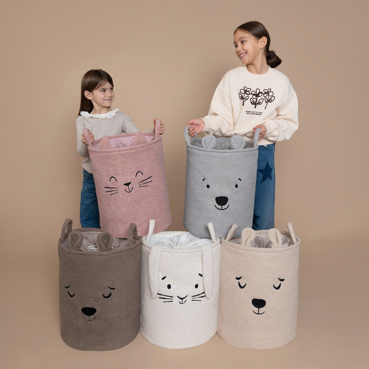 kosz na zabawki sipo, wersja premium boucle, zamykany na ściągacz, szary miś, xl