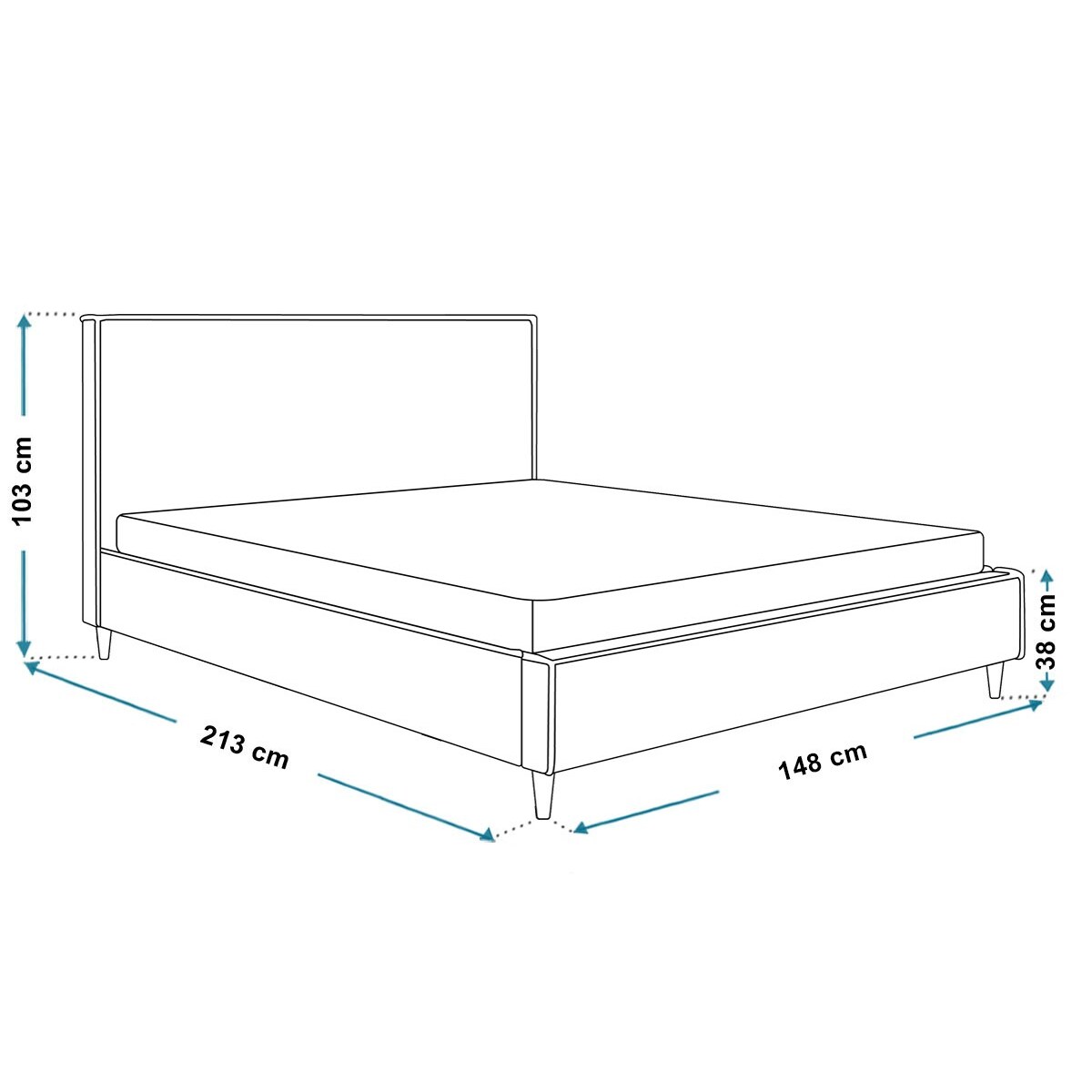 Łóżko tapicerowane 140x200 LUXO 8 na drewnianych nogach, boucle - beżowy