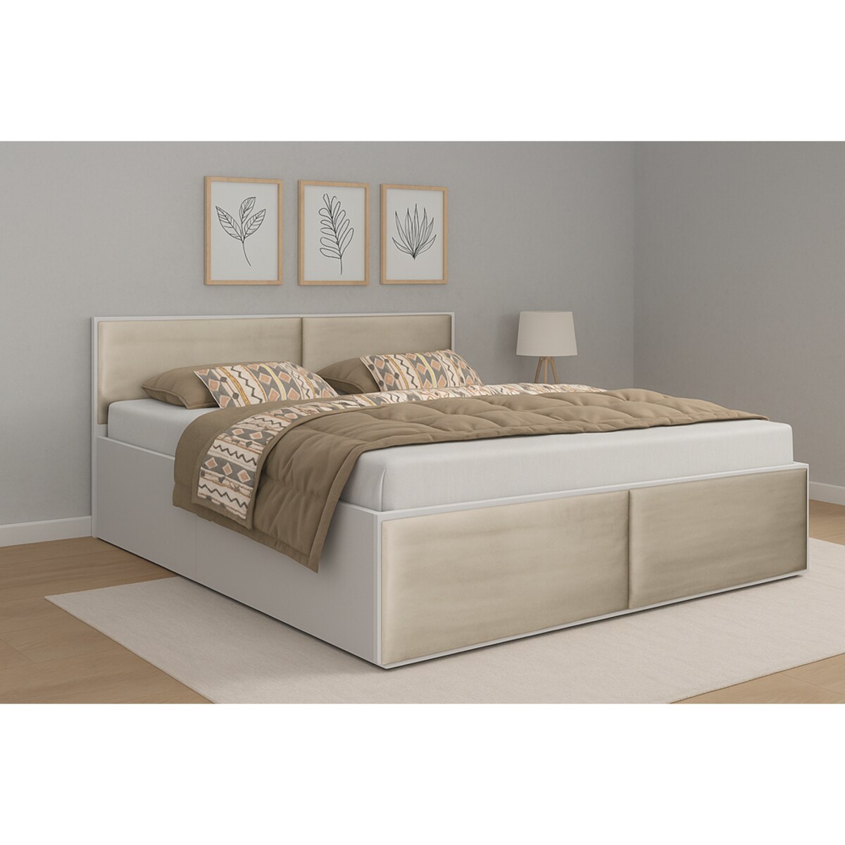 Łóżko do sypialni ALDO 2 120x200 z panelami i materacem- beżowe