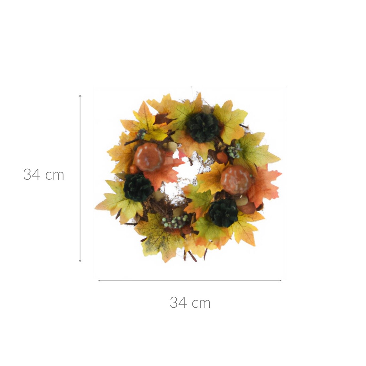 Stroik wieniec jesienny, Ø 34 cm, tworzywo sztuczne, ciemne szyszki i zielone liście