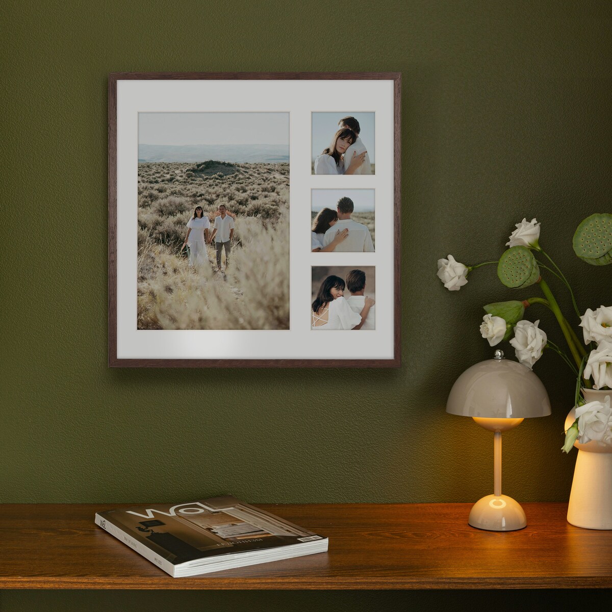 Ramka na 4 zdjęcia 1x 21x30 cm 3x 9x9 cm rama brązowa 40x40 cm foto galeria zdjęć FRAMAI