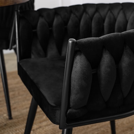 Krzesło Tapicerowane Welurowe Plecione Nowoczesne Do Jadalni EMPOLI Czarne