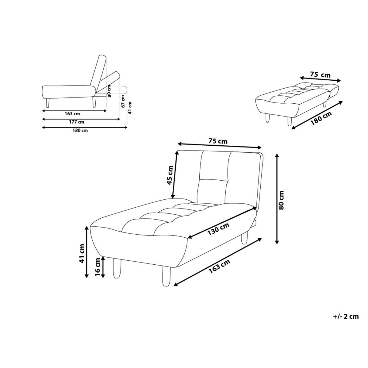 Szezlong rozkładany ciemnoszary ALSTEN