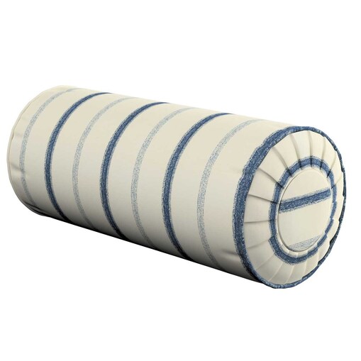 Poduszka wałek z zakładkami, niebieskie paski na tle ecru, Ø20 x 50 cm, Avinon