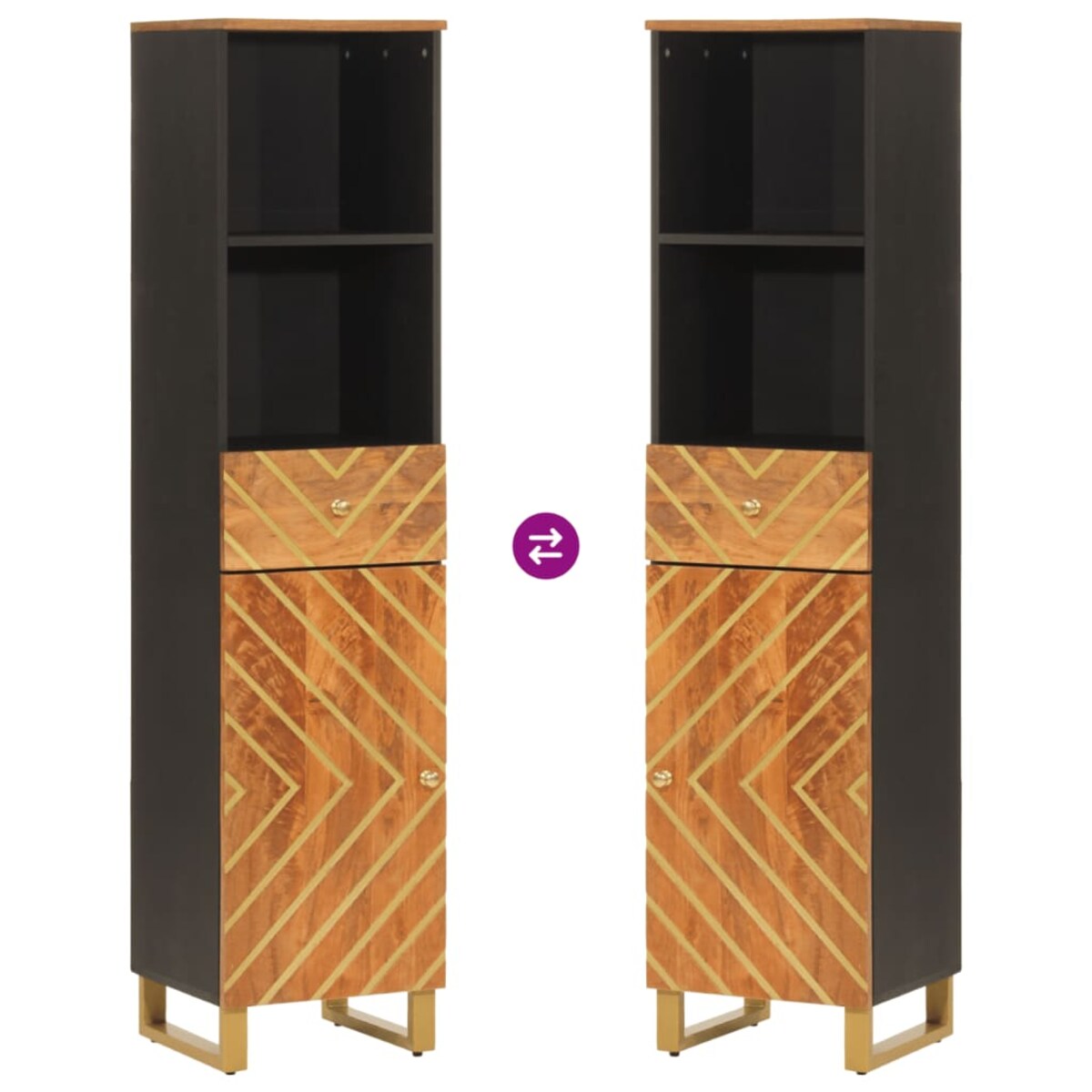 vidaXL Szafka łazienkowa, brązowo-czarna, 38x33,5x160 cm, drewno mango