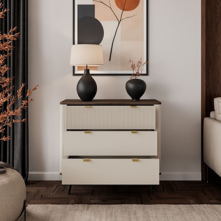 Komoda do salonu AUTUMN 3S na wysokich nóżkach, kaszmir / orzech