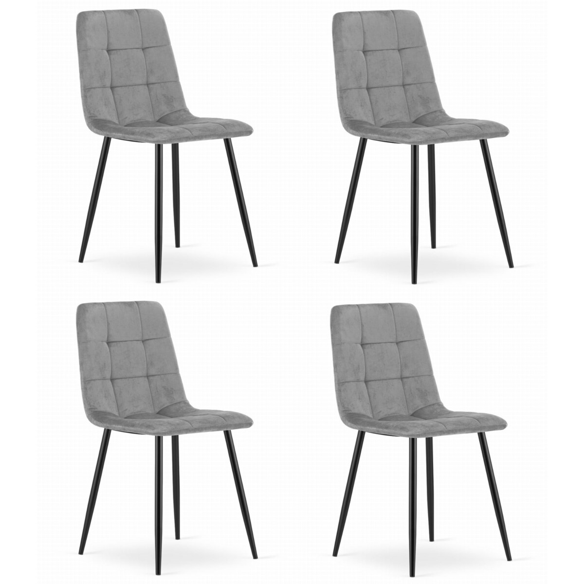 Krzesło Do Jadalni Kuchni Salonu Kara - Jasny Szary Aksamit / Nogi Czarne X 4