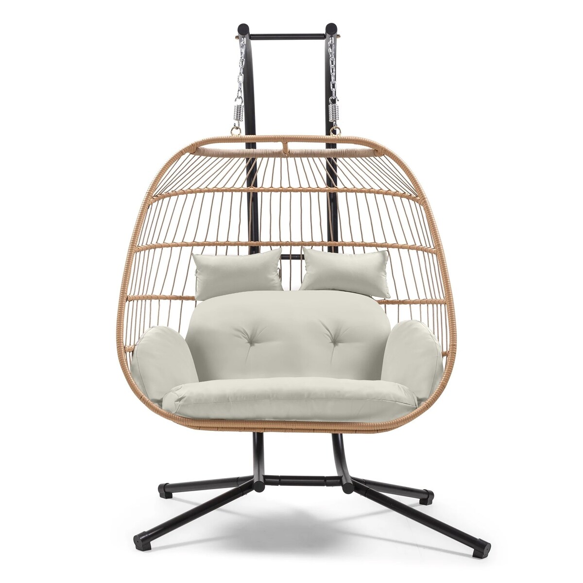 Fotel wiszący kokon, technorattanowy, kremowy, podwójny Hasi