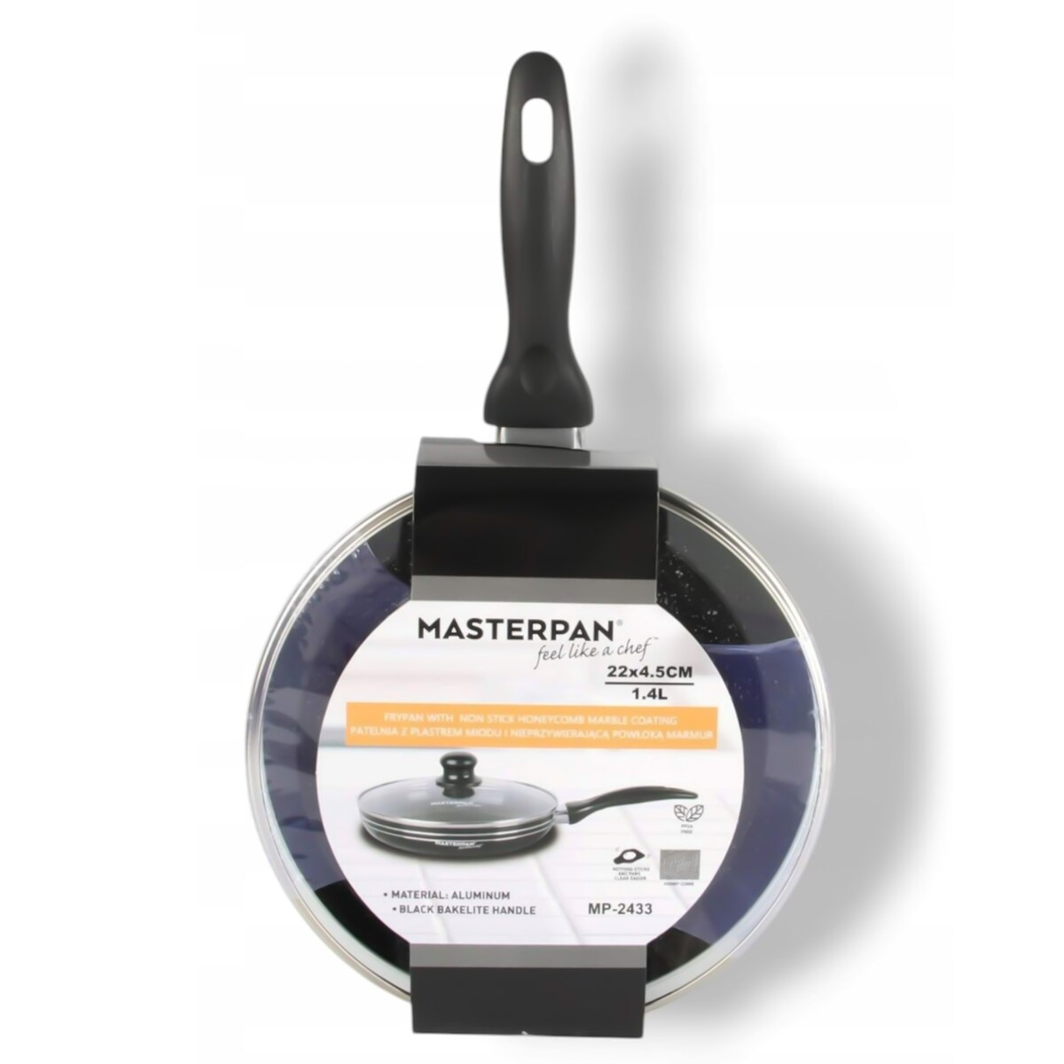 Patelnia Granitowa Pokrywka 22 Cm Plaster Miodu Indukcja Gaz 1.4L Wysoka 4.5