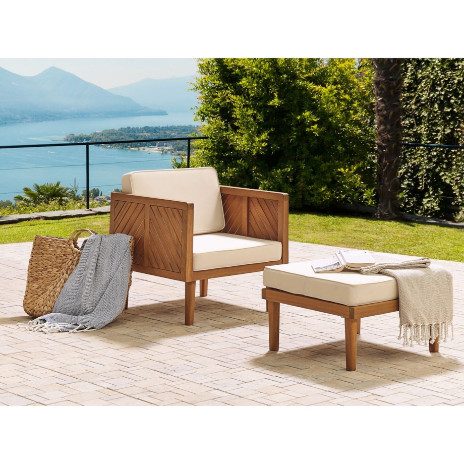 Fotel ogrodowy drewniany z podnóżkiem biały BARATTI