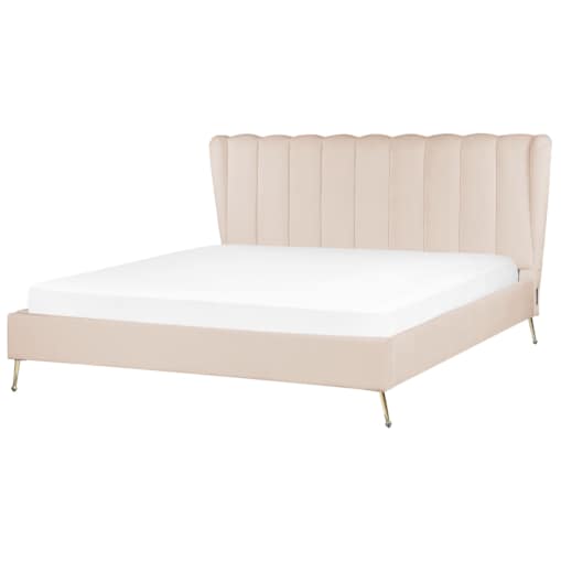 Łóżko welurowe 180 x 200 cm z portem USB beżowe MIRIBEL