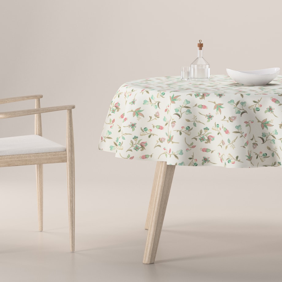 Obrus okrągły 130 x 130 cm małe kwiaty na jasnym tle