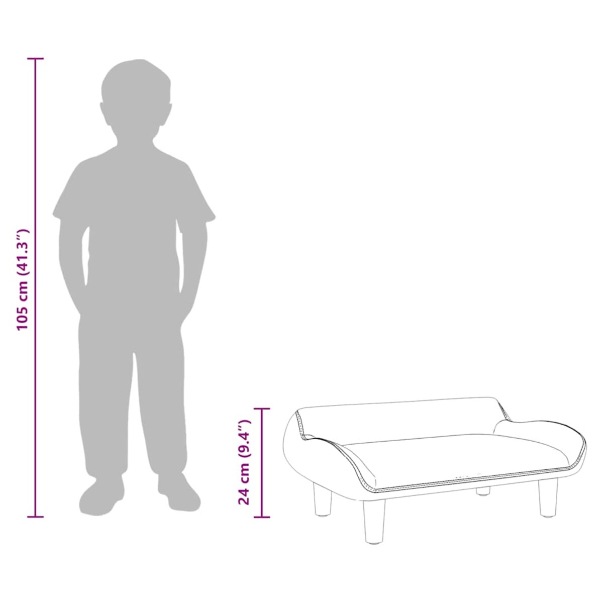 vidaXL Sofa dla dzieci, jasnoszara, 70x40x24 cm, obita tkaniną