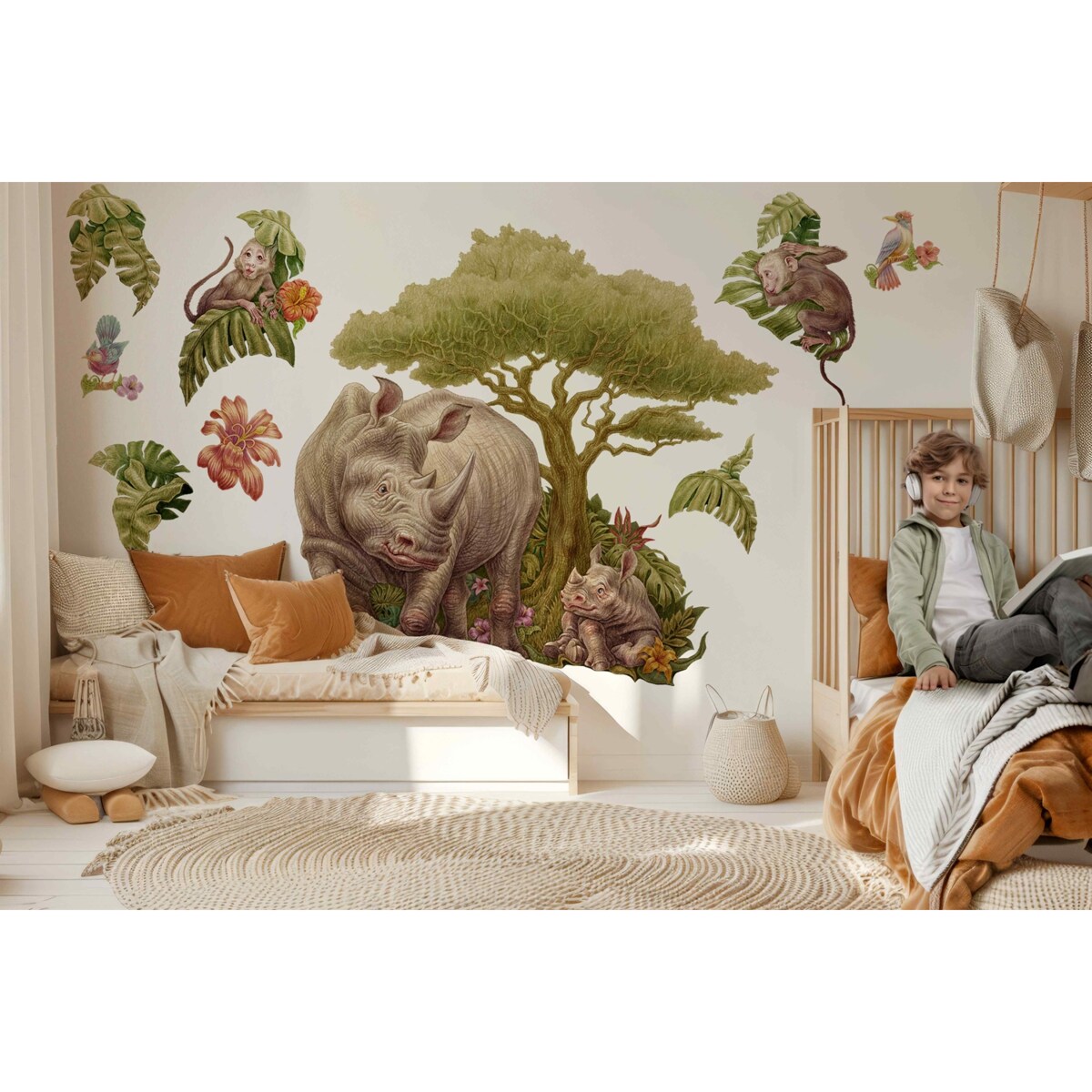 Zestaw naklejek na ścianę, Dzikie zwierzęta safari, 100cm