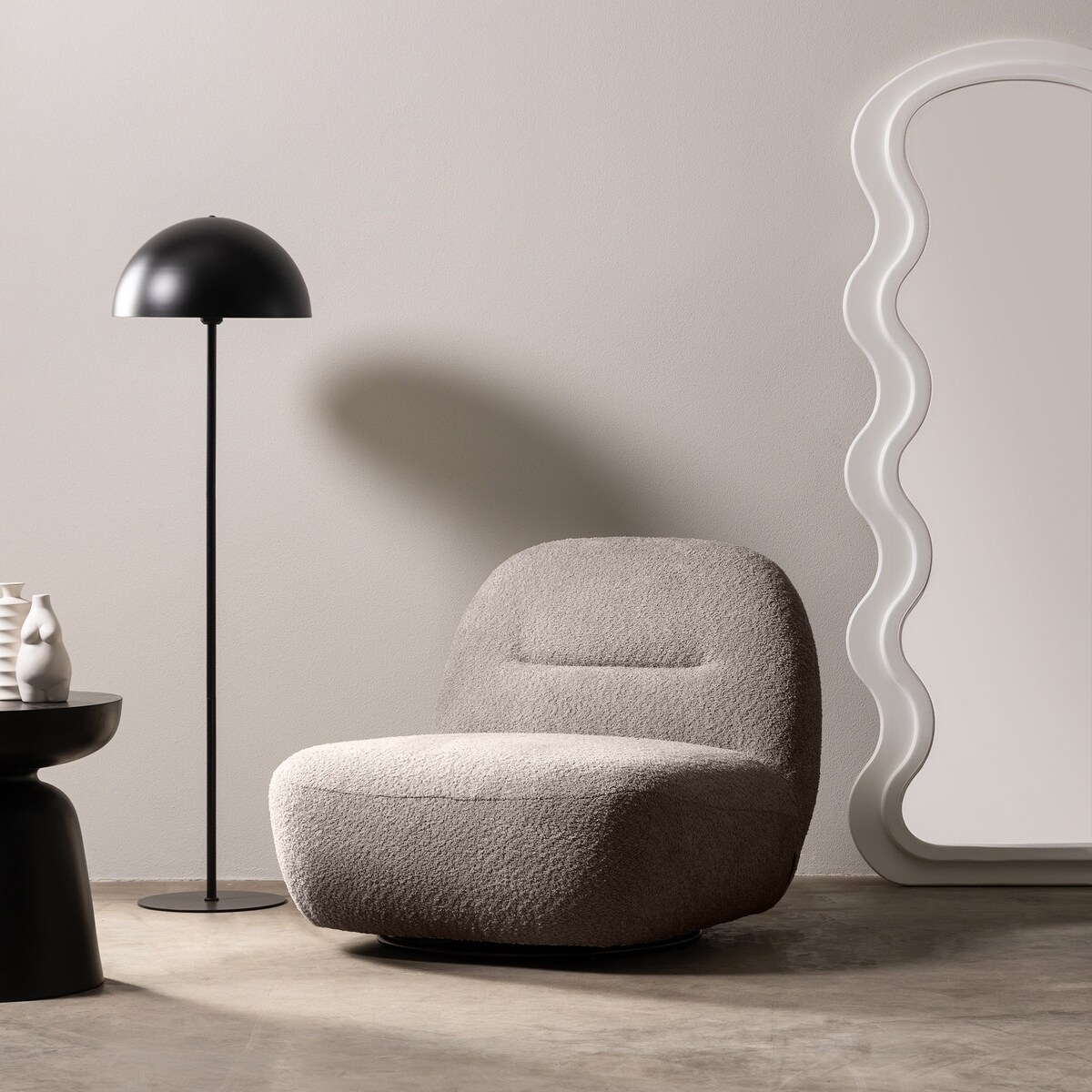 Fotel obrotowy bouclé brązowo-szary Eroni