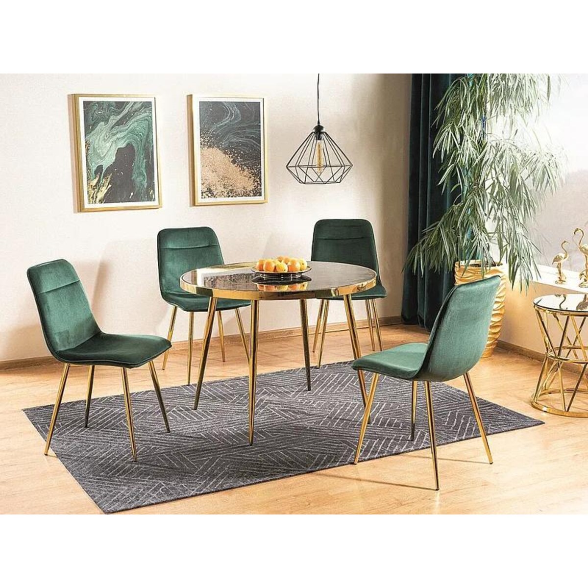 Stół okrągły CALVIN 100x100 czarny marmur/złoty