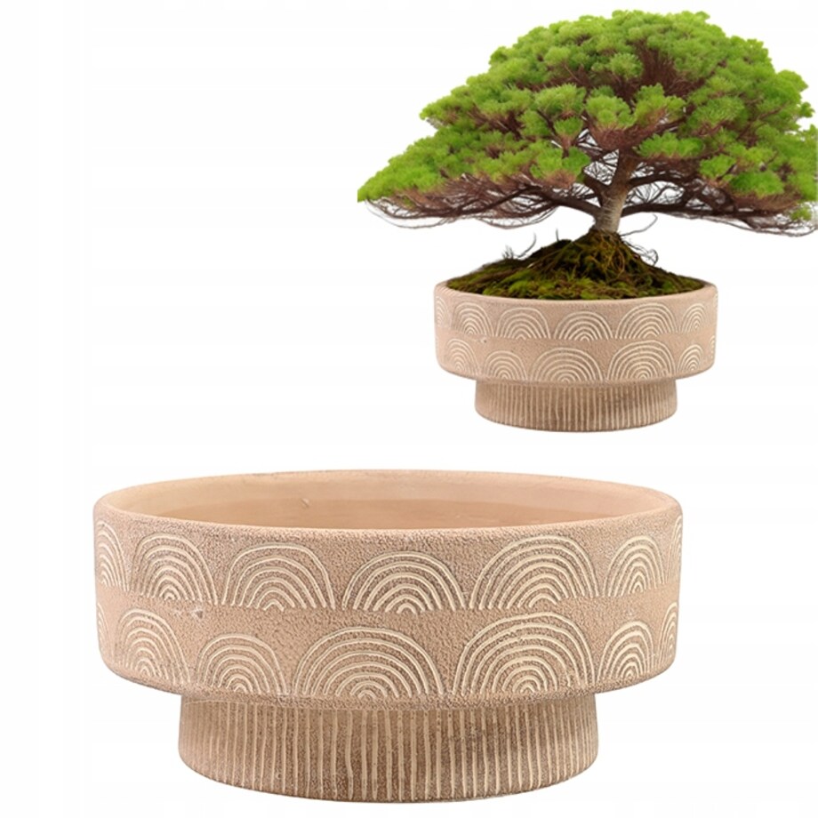 DONICZKA NA BONSAI balkon taras 25cm niska płaska duża beżowa beton BOHO