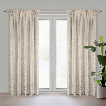 Zasłona Na Taśmie Welwetowa 140x270 DORIS beż+złoty Eurofirany Haczyki