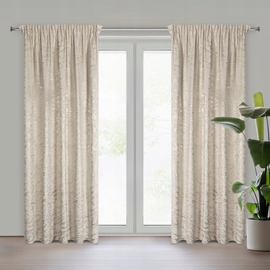 Zasłona Na Taśmie Welwetowa 140x270 DORIS beż+złoty Eurofirany Haczyki