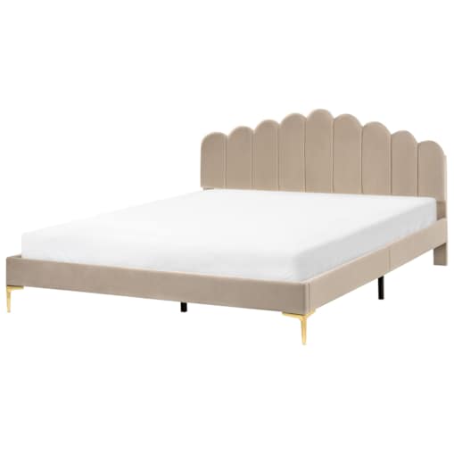 Łóżko Welur SAUVIAN 180 x 200 cm Beżowoszary