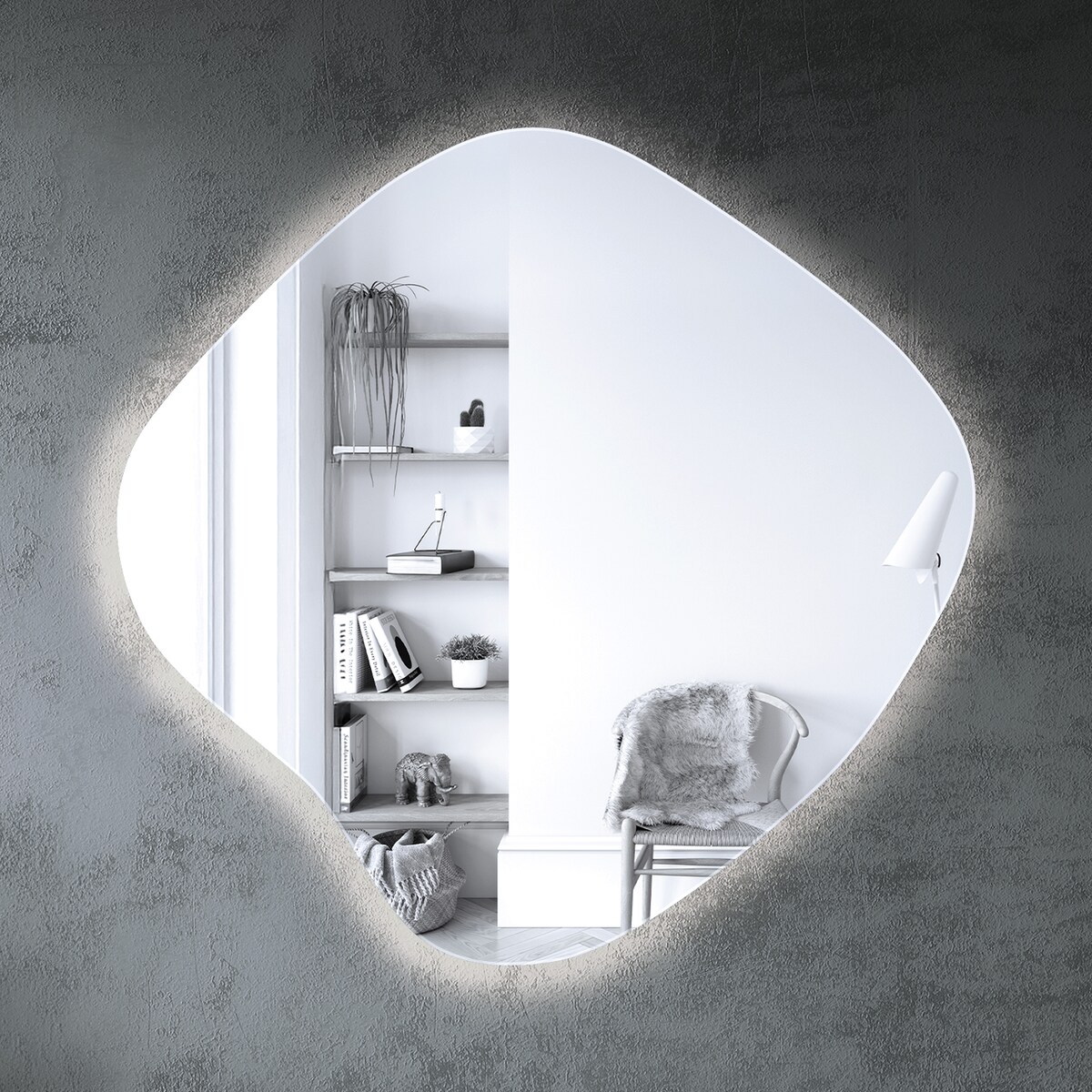 Lustro Asymetryczne LED - 67,6x67 cm - Zimne Światło