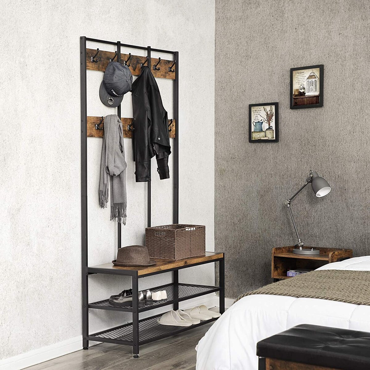 Wieszak Stojak Na Ubrania 100X40X186 Cm Rustykalny Brąz, Czarny