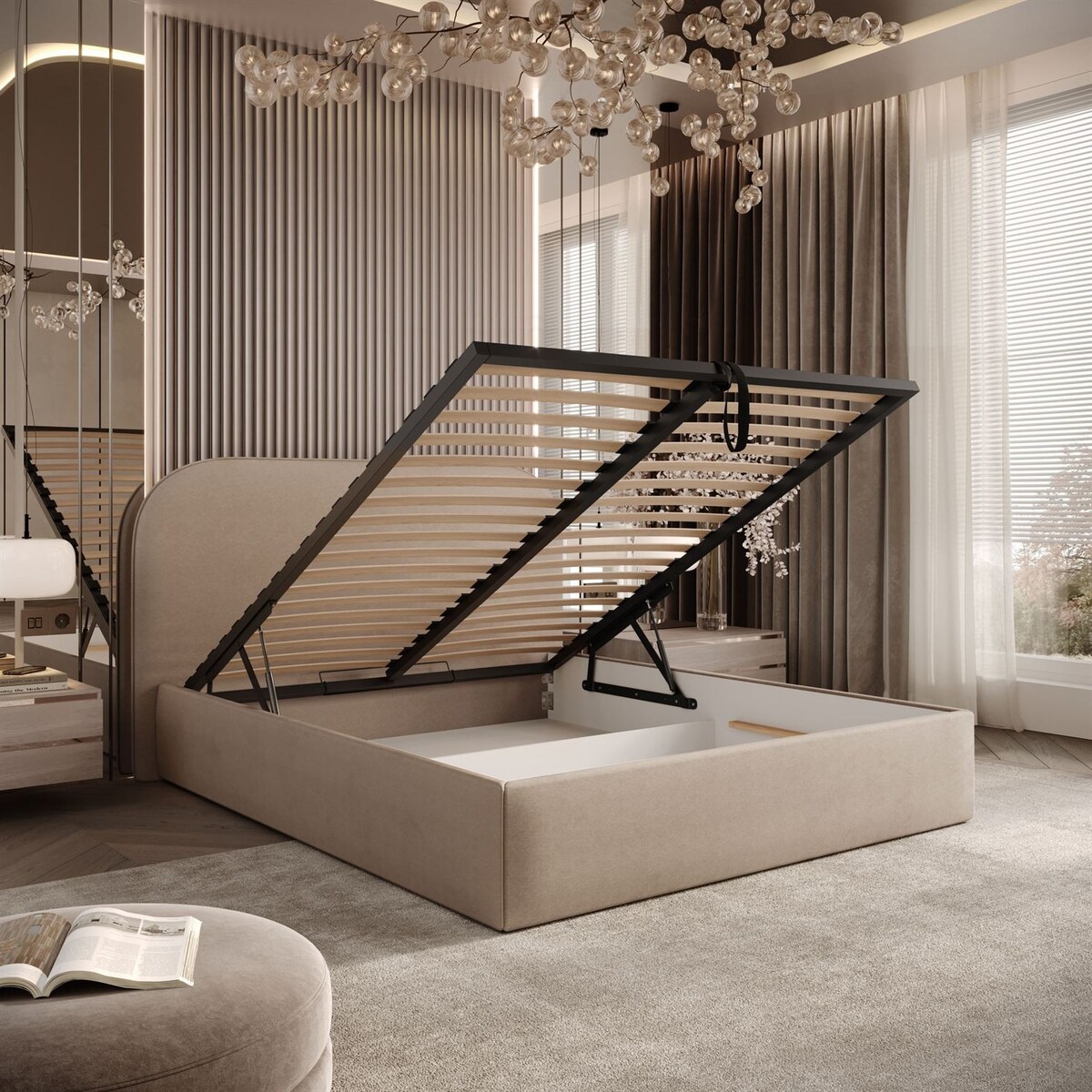 Łóżko tapicerowane OLIMPIA, pojemnik na pościel, s34, 140x200, Castel 15