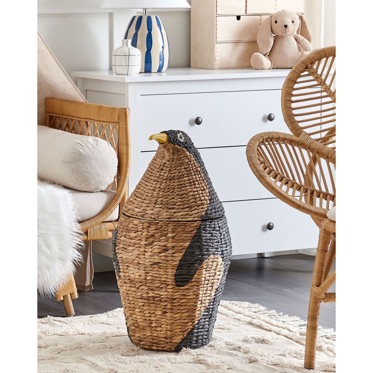 Kosz pleciony pingwin z hiacyntu wodnego naturalny HADZABE