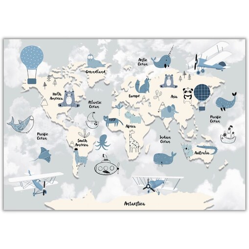 plakat mapa świata blue 21x30 cm