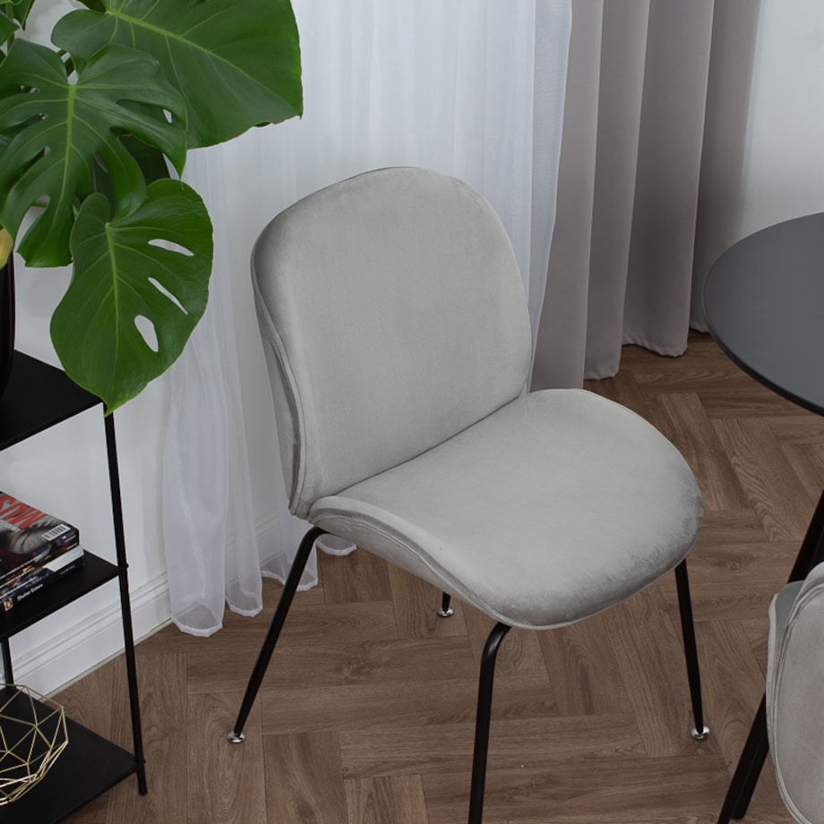 Krzesło tapicerowane welurowe do salonu jadalni jasnoszare