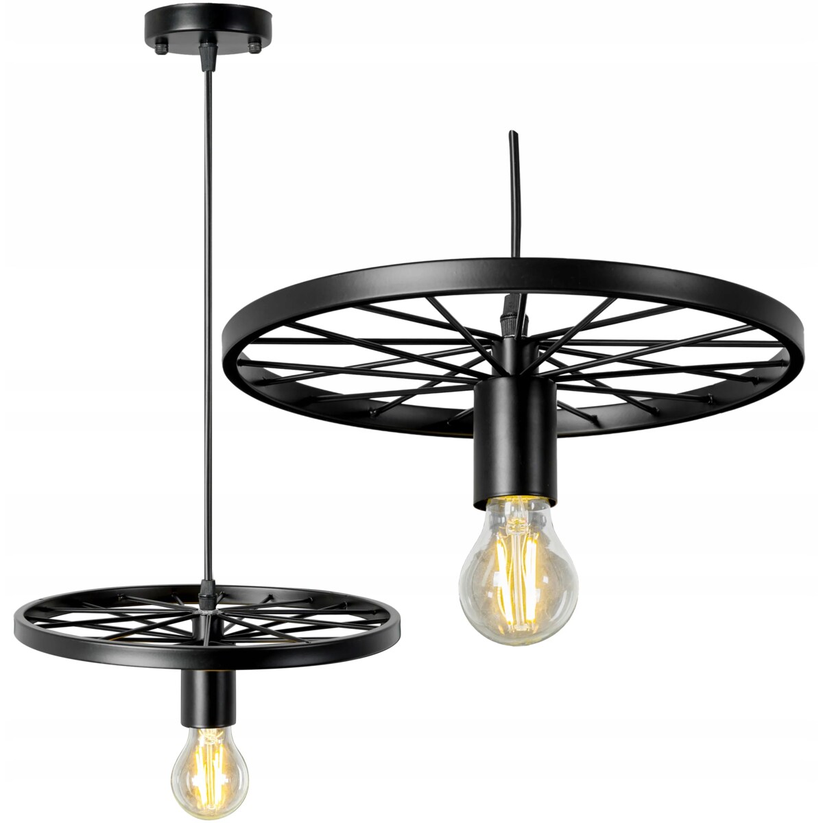 Lampa Wisząca Retro Koło Loft Czarna E27