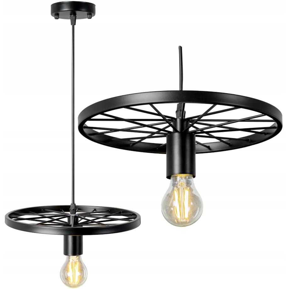 Lampa Wisząca Retro Koło Loft Czarna E27