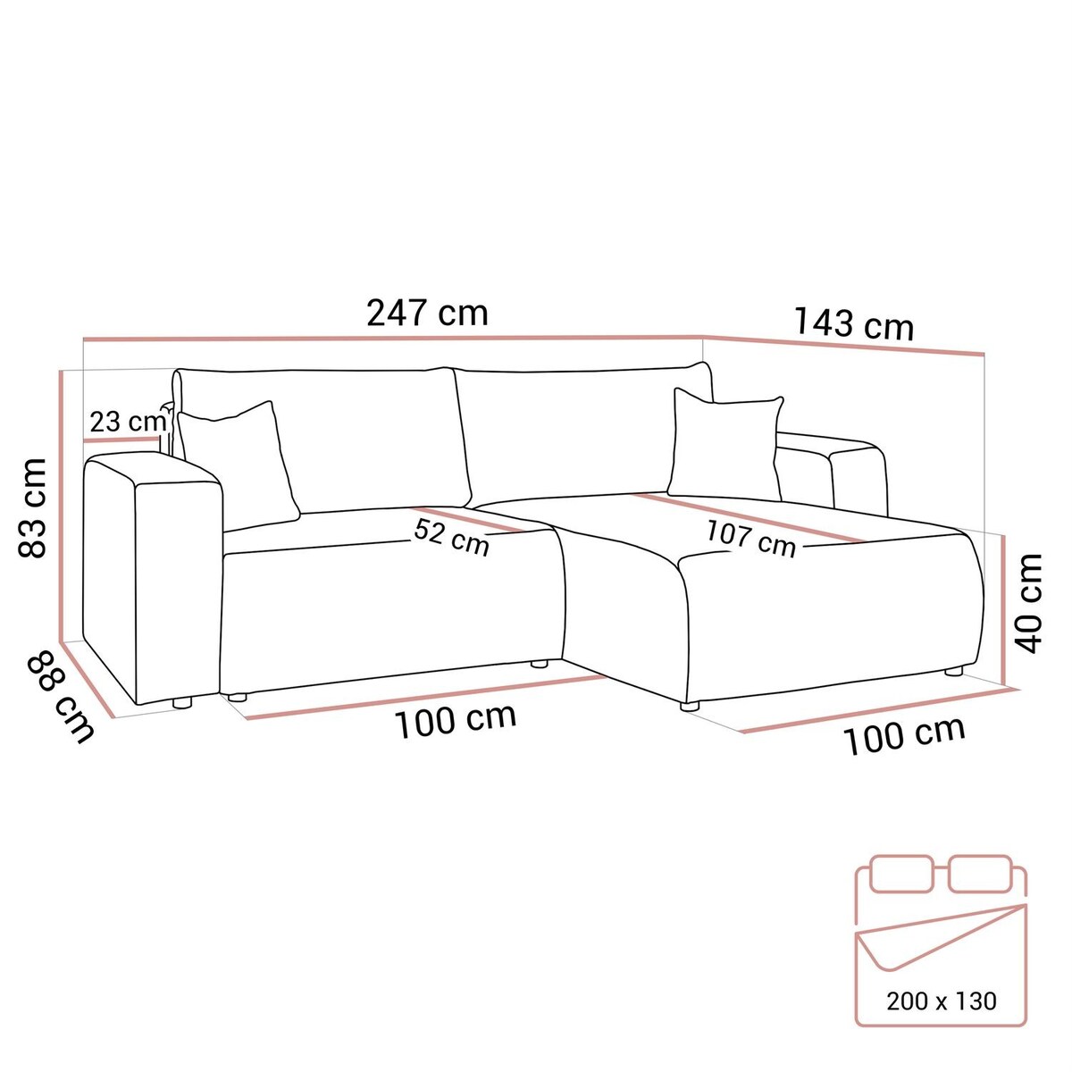 Narożnik MOVE z funkcją spania i pojemnikiem na pościel, Tilia 86