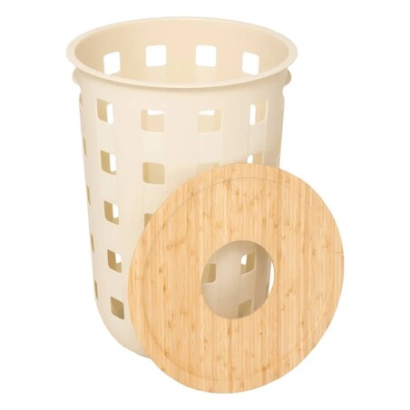 Kosz na pranie, kremowy z bambusową pokrywą 60L Harmony