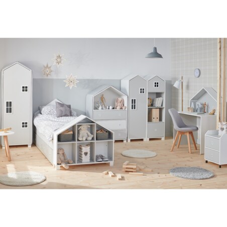 KONSIMO MIRUM Szare łóżko w kształcie domku