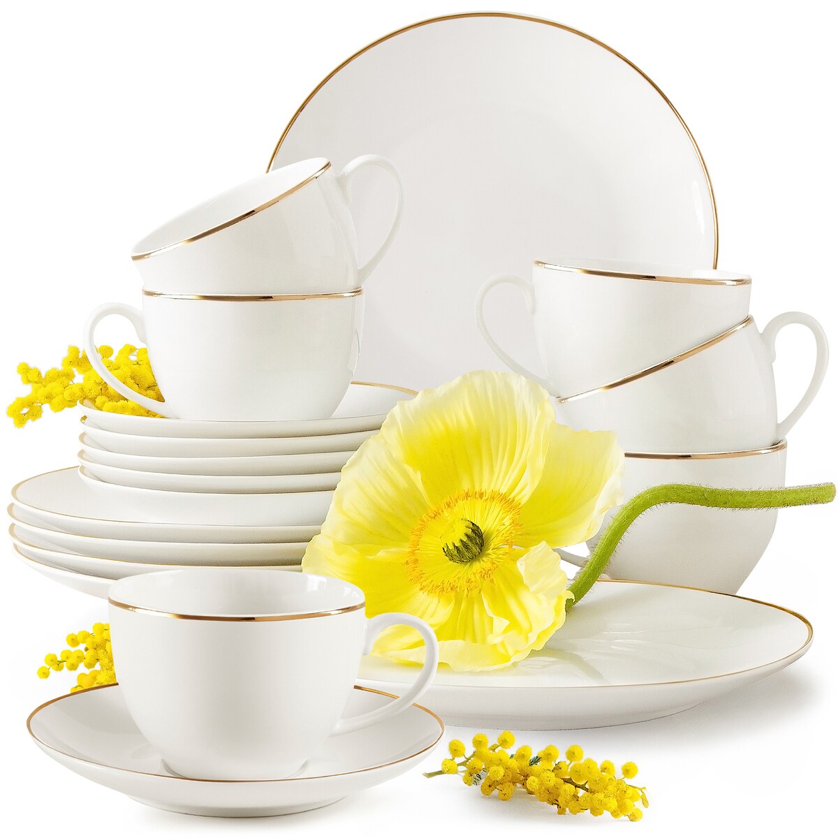 KONSIMO AD BELLA, Zestaw kawowy 6 os. (18 el.), kolor ecru/złoty