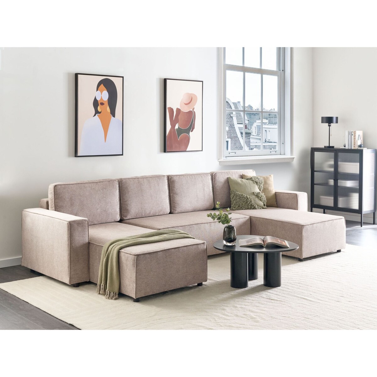 Sofa w kształcie U VATNE Jasnobrązowy Tkanina Symetryczny