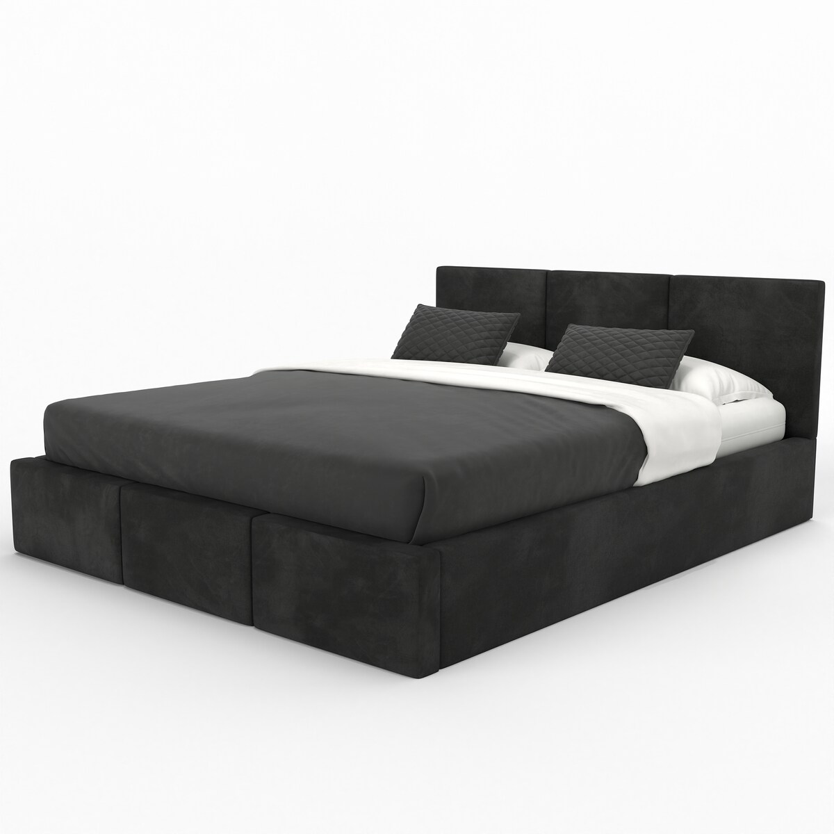 ŁÓŻKO TAPICEROWANE 160x200 ŁÓŻKO PODWÓJNE Z POJEMNIKIEM CZARNE