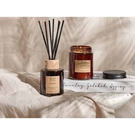 Zestaw zapachowy świeca sojowa i dyfuzor z patyczkami złoty bursztyn DARK ELEGANCE